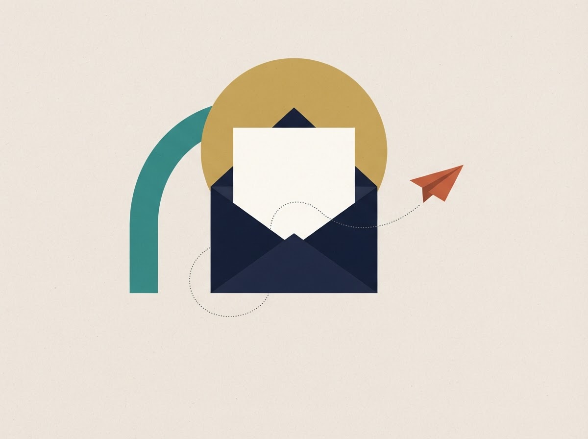 Illustration of an open envelope with a letter and a paper plane