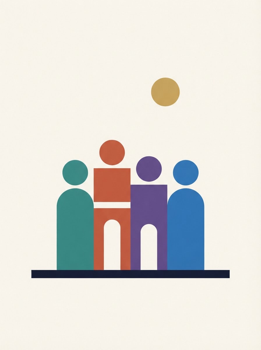 Four geometric figures standing together, representing different kinds of leaders